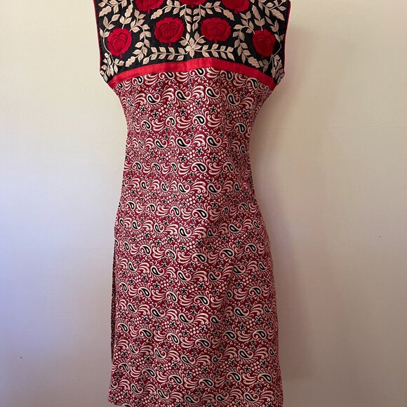Cotton India Blockprint Embroidered Tunic Dress Roses & Paisley - Picture 5 of 10